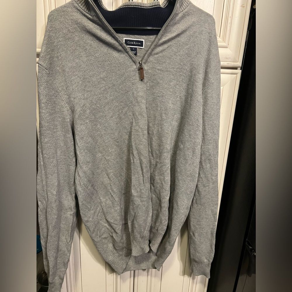 Club Room Men's Size L Textured Gray 1/4 Zip Lightweight Pullover Sweater